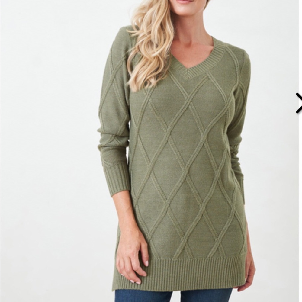 Cleo Green V-Neck Diamond Knit Sweater